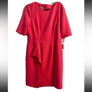 Anne Klein Sheath Dress Short Sleeve  Ruffle Front US 14 NWT Slit  Pink
